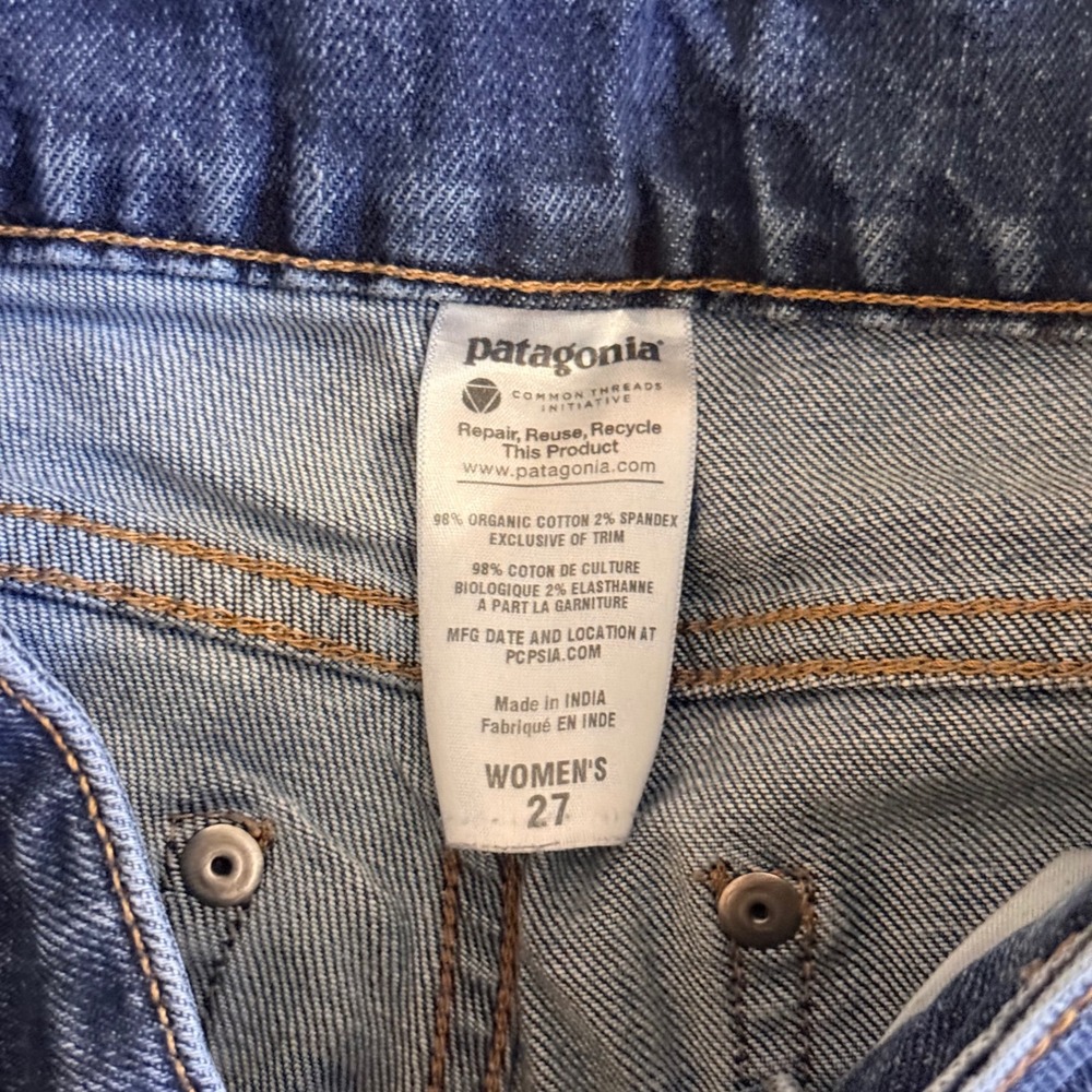 Patagonia Womens 27 Organic Cotton Bootcut Jeans Dark Wash Blue Double Button - Picture 2 of 7